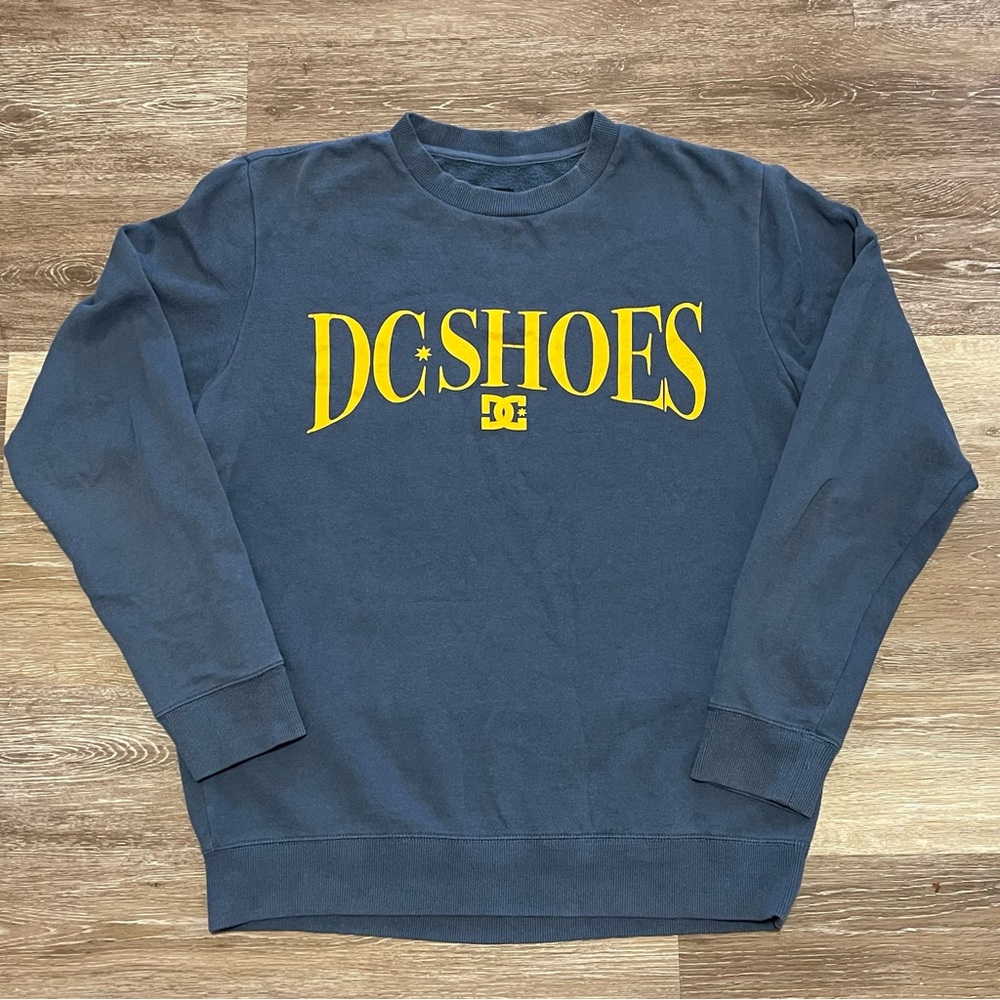 Vintage DC Shoe Co Sweater Pullover Navy Gold Logo Skate Y2K Mens Large Fits XL